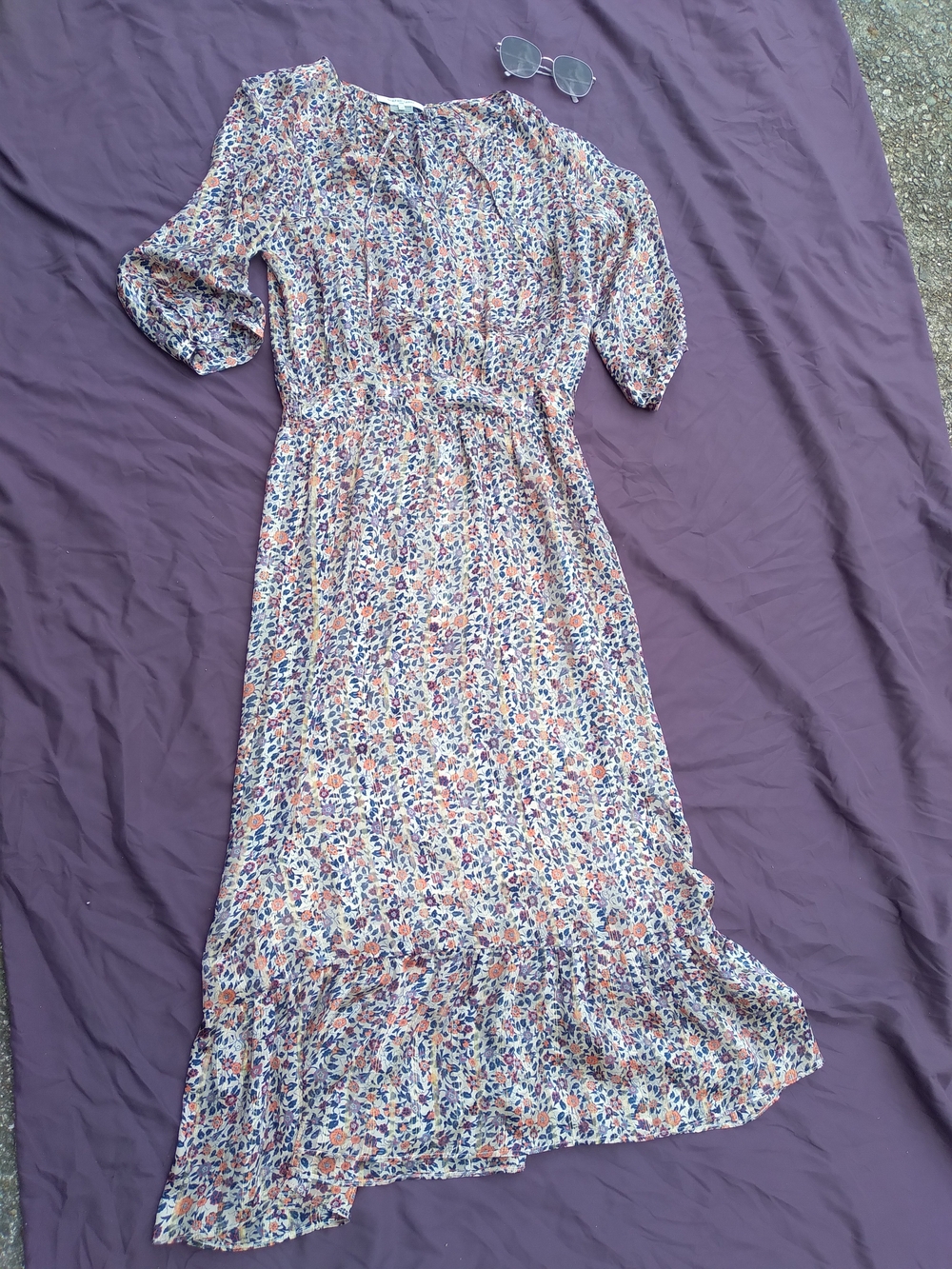 Gerard Darel Floral Maxi Dress in Cream, Peach & Blue Silk